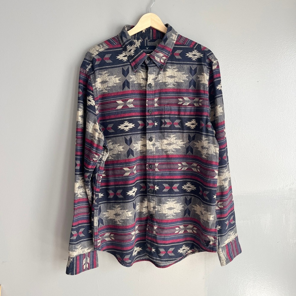 American Eagle Outfitters Mens Classic‎ Fit Aztec Southwestern Flannel Shirt L